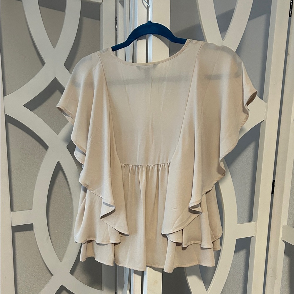 Express Cream Button-Front Blouse - Picture 3 of 3